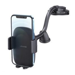   USAMS autós tartó (műszerfalra, szélvédőre, tapadókorongos, automata, hosszú kar, 4.7-7.2" méret) FEKETE