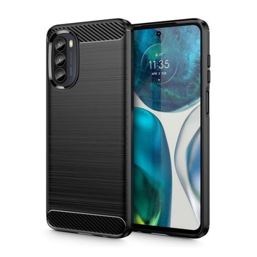 Szilikon telefonvédő (ütésállóság, légpárnás sarok, szálcsiszolt, karbon minta) FEKETE