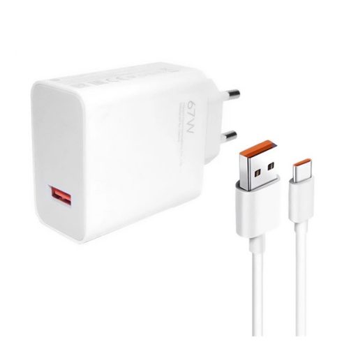 XIAOMI hálózati töltő USB aljzat (67W, gyorstöltő + Type-C kábel) FEHÉR