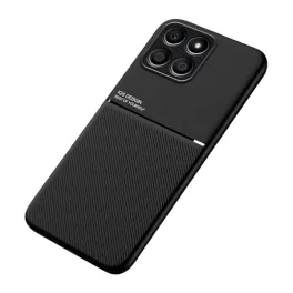   Szilikon telefonvédő (ütésállóság, mágneses, bőr hatású hátlap, csíkos) FEKETE