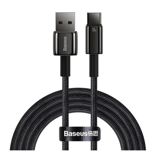 BASEUS TUNGSTEN GOLD adatkábel (USB - Type-C, 100W, gyorstöltő, törésgátló, 200cm) FEKETE