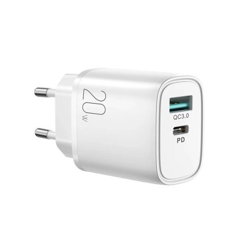 JOYROOM QP2011 hálózati töltő USB+Type-C aljzat (20W, PD gyorstöltő 3.0) FEHÉR