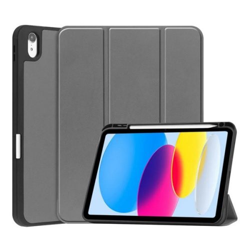 Tok álló, bőr hatású (aktív FLIP, oldalra nyíló, TRIFOLD, asztali tartó, ceruza tartó) SÖTÉTSZÜRKE