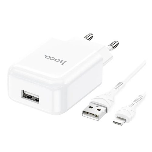 HOCO N2 hálózati töltő USB aljzat (10W, gyorstöltő + lightning kábel) FEHÉR