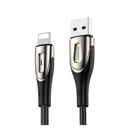   JOYROOM SHARP adatkábel (USB - lightning, 2.4A, gyorstöltő, cipőfűző, LED jelzés, 200cm) FEKETE