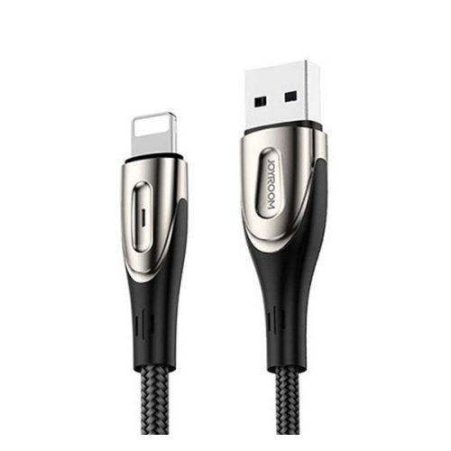 JOYROOM SHARP adatkábel (USB - lightning, 2.4A, gyorstöltő, 200cm, cipőfűző, LED jelzés) FEKETE