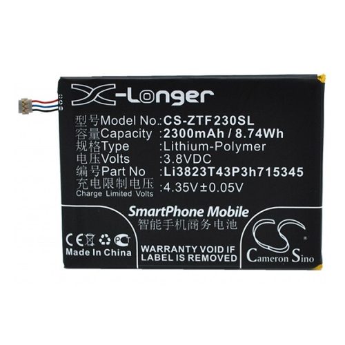 CAMERON SINO Li-Polymer akku (3.8V/2300mAh, ZTE Li3820T43P3h715345 kompatibilis) FEKETE