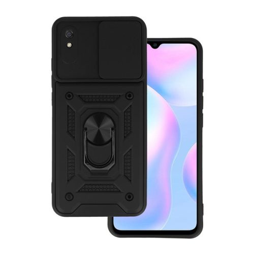 Defender szilikon telefonvédő (ütésállóság, tartógyűrű, kameravédő) FEKETE