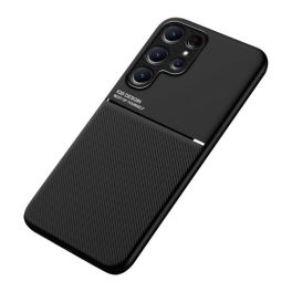 Szilikon telefonvédő (ütésállóság, mágneses, bőr hatású hátlap, csíkos) FEKETE   Szilikon telefonvédő (ütésállóság, mágneses, bőr hatású hátlap, csíkos) FEKETE