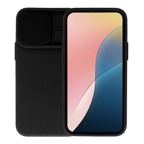 Szilikon telefonvédő (matt, mikrofiber plüss belső, kameravédő) FEKETE