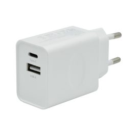 Hálózati töltő USB+Type-C aljzat (33W, gyorstöltő) FEHÉR   Hálózati töltő USB+Type-C aljzat (33W, gyorstöltő) FEHÉR