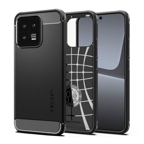 SPIGEN RUGGED ARMOR szilikon telefonvédő (ütésállóság, légpárnás sarok, karbon minta) FEKETE