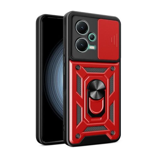 Defender szilikon telefonvédő (ütésállóság, tartógyűrű, kameravédő) PIROS
