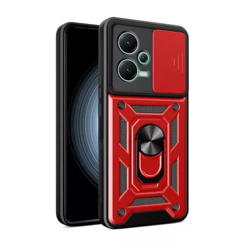 Defender szilikon telefonvédő (ütésállóság, tartógyűrű, kameravédő) PIROS
