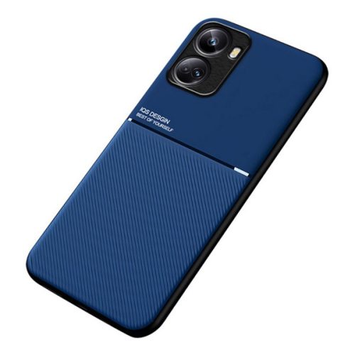 Szilikon telefonvédő (ütésállóság, mágneses, bőr hatású hátlap, csíkos) SÖTÉTKÉK