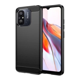   Szilikon telefonvédő (ütésállóság, légpárnás sarok, szálcsiszolt, karbon minta) FEKETE