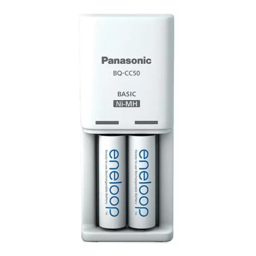 PANASONIC ENELOOP akkutöltő (240V, LED jelzés, 2xAA/AAA elem kompatibilis + 2db 2000mAh AA elem) FEHÉR