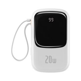   BASEUS QPOW vésztöltő USB+Type-C+lightning aljzat (20000mAh, 20W, PD gyorstöltő, LED kijelző + lightning kábel) FEHÉR