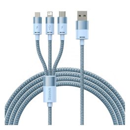   BASEUS töltőkábel 3in1 (USB - Type-C/lightning/microUSB, 17W gyorstöltő, cipőfűző, 120cm) VILÁGOSKÉK