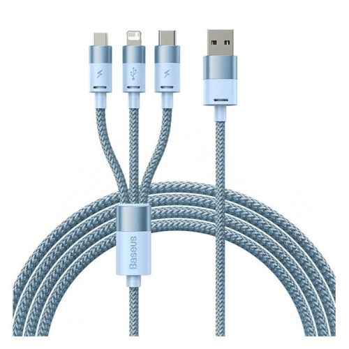 BASEUS töltőkábel 3in1 (USB - lightning/microUSB/Type-C, 17W gyorstöltő, 120cm, cipőfűző) VILÁGOSKÉK