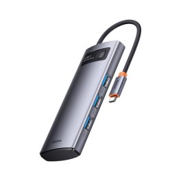   BASEUS Type-C HUB 4in1 (aktív, elosztó, 4 USB aljzat, gyorstöltő) SÖTÉTSZÜRKE