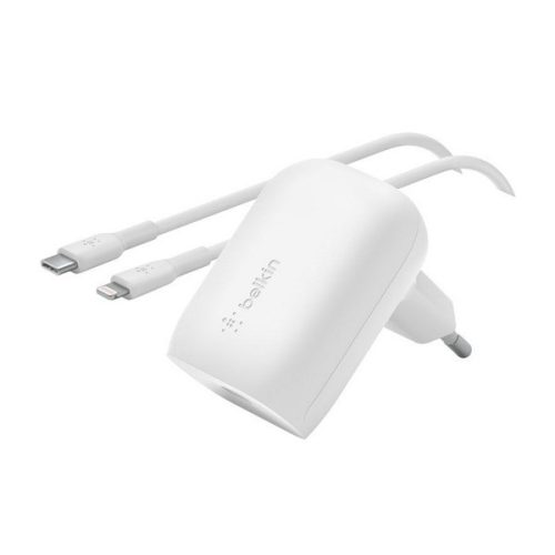 BELKIN BOOST CHARGE hálózati töltő Type-C aljzat (30W, PD gyorstöltő + lightning kábel) FEHÉR