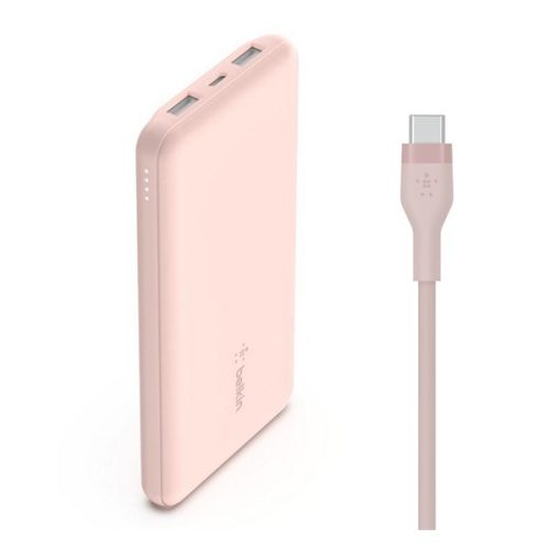 BELKIN BOOST CHARGE vésztöltő 2 USB+Type-C aljzat (10000mAh, 15W, gyorstöltő + Type-C kábel) ROZÉARANY