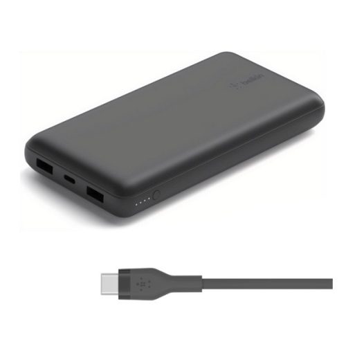 BELKIN BOOST CHARGE vésztöltő 2 USB+Type-C aljzat (20000mAh, 15W, gyorstöltő + Type-C kábel) FEKETE