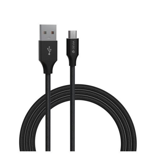 DEVIA GRACIOUS adatkábel (USB - microUSB, 2.4A, gyorstöltő, 100cm) FEKETE