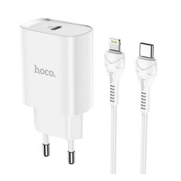 HOCO N14 hálózati töltő Type-C aljzat (20W, PD gyorstöltő + lightning kábel) FEHÉR   HOCO N14 hálózati töltő Type-C aljzat (20W, PD gyorstöltő + lightning kábel) FEHÉR