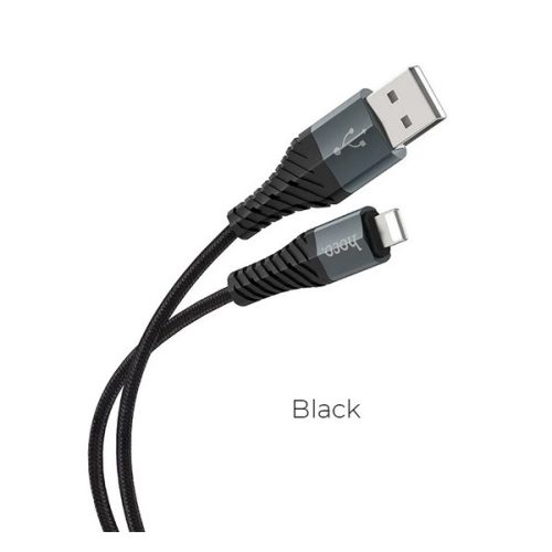 HOCO X38 adatkábel (USB - lightning, 2.4A, gyorstöltő, 100cm, törésgátló) FEKETE