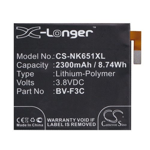 CAMERON SINO Li-Polymer akku (3.8V/2300mAh, Nokia BV-F3C kompatibilis) FEKETE