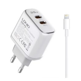  LDNIO A2528M hálózati töltő 2 Type-C aljzat (35W, PD gyorstöltő + lightning kábel) FEHÉR