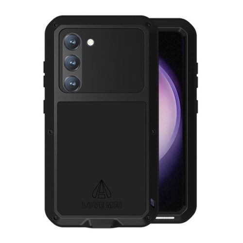 LOVE MEI Powerful defender műanyag telefonvédő (fém keret, erős ütésállóság, porálló + képernyővédő üveg) FEKETE