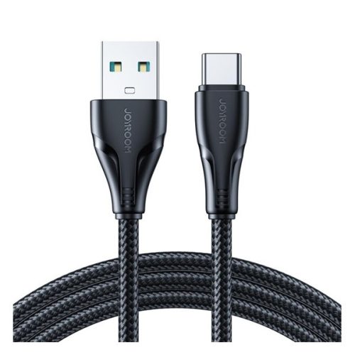 JOYROOM SURPASS adatkábel (USB - Type-C, 3A, gyorstöltő, cipőfűző, törésgátló, 120cm) FEKETE