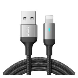   JOYROOM A10 adatkábel (USB - lightning, 2.4A, cipőfűző, LED jelzés, 200cm) FEKETE