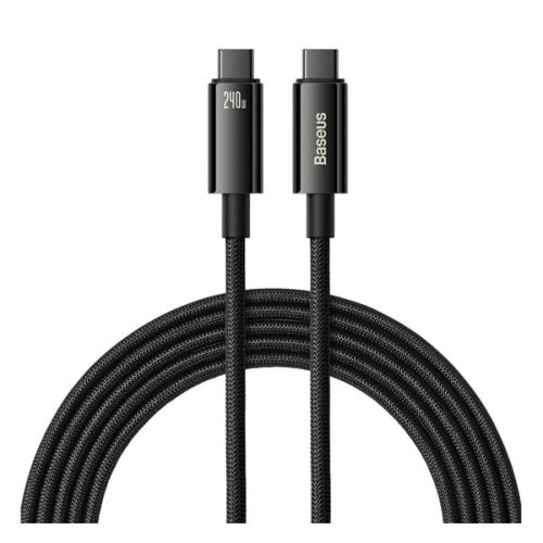 BASEUS TUNGSTEN GOLD adatkábel (Type-C - Type-C, 240W, PD gyorstöltő, törésgátló, 100cm) FEKETE