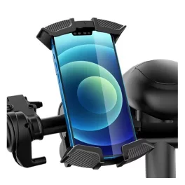   AWEI X47 kerékpáros telefontartó (kormányra rögzíthető, 360°, karbon minta, 4.7 - 6.7" méret) FEKETE