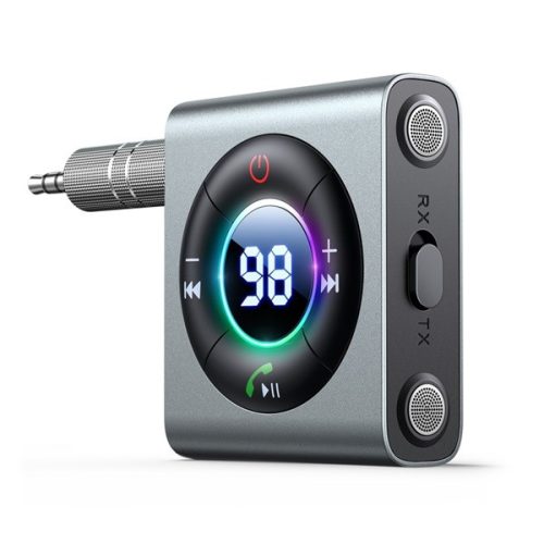 JOYROOM bluetooth FM transmitter 3.5mm jack aljzat (v5.3, 300mAh, AUX, microSD kártyaolvasó) SZÜRKE