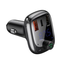   BASEUS bluetooth FM transmitter autós töltő 2 USB+Type-C aljzat (36W, PD gyorstöltő 4.0, microSD kártyaolvasó) FEKETE