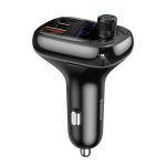 BASEUS bluetooth FM transmitter autós töltő 2 USB+Type-C aljzat (36W, PD gyorstöltő 4.0, microSD kártyaolvasó) FEKETE