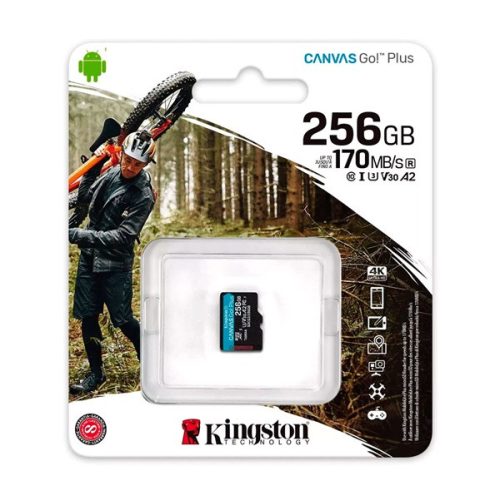KINGSTON memóriakártya 256GB (microSDXC Canvas Go Plus - Class 10, UHS-1, U3, V30, A2) - adapter nélkül