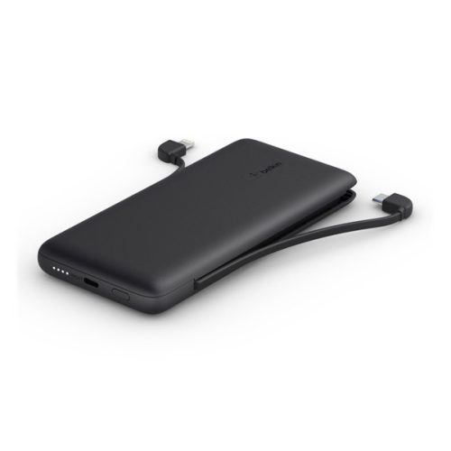 BELKIN BOOST CHARGE PLUS vésztöltő Type-C aljzat (10000mAh, 18W, PD gyorstöltő + fix Type-C+lightning kábel) FEKETE