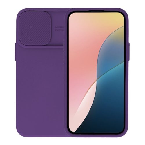 Szilikon telefonvédő (matt, mikrofiber plüss belső, kameravédő) SÖTÉTLILA