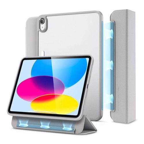 ESR ASCEND HYBRID tok álló, bőr hatású (aktív FLIP, oldalra nyíló, TRIFOLD, asztali tartó) VILÁGOSSZÜRKE