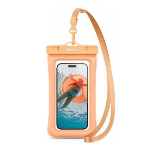 SPIGEN A610 vízhatlan/vízálló tok, AQUA (IPX8, nyakba akasztható, légbuborékos vizen lebegő, 6.9" méret) NARANCSSÁRGA