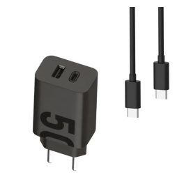   MOTOROLA TURBOPOWER hálózati töltő USB+Type-C aljzat (50W, PD gyorstöltő + Type-C kábel) FEKETE