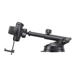 USAMS autós tartó (műszerfalra, szélvédőre, tapadókorongos, gravitációs, állítható, 4.7-7.2" méret, hosszú kar) FEKETE