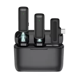   Bluetooth mikrofon 2db (Type-C, LAVALIER csíptethető, zajszűrő + töltőtok) FEKETE
