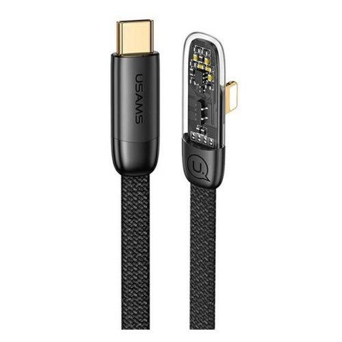 USAMS ICEFLAKE adatkábel (Type-C - lightning, 20W, PD gyorstöltő, 120cm, 90 fokos) FEKETE